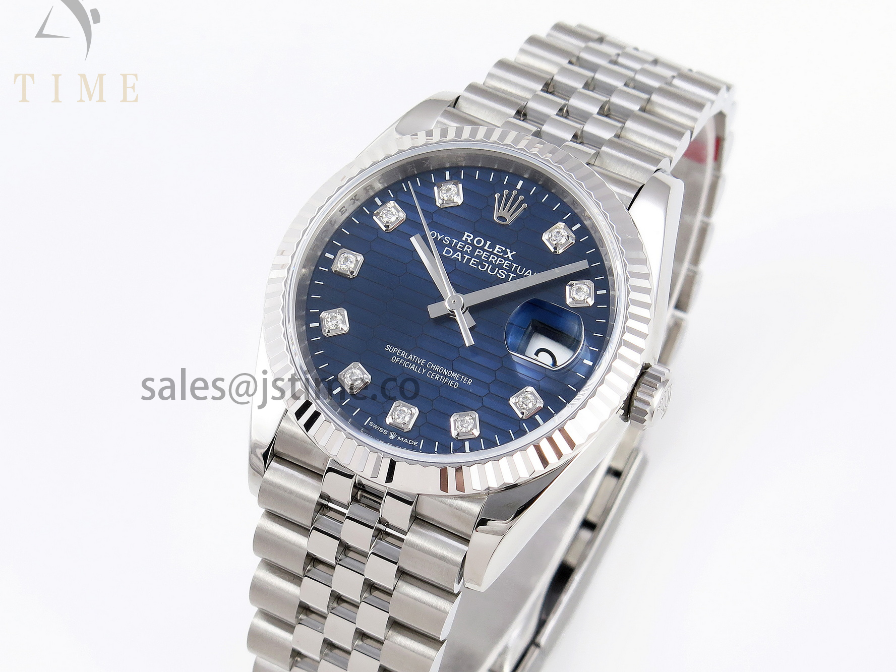 DATEJUST 36 SS 126234 VSF 1:1 BEST EDITION 904L STEEL BLUE TEXTURED DIAMONDS DIAL ON JUBILEE BRACELET VS3235