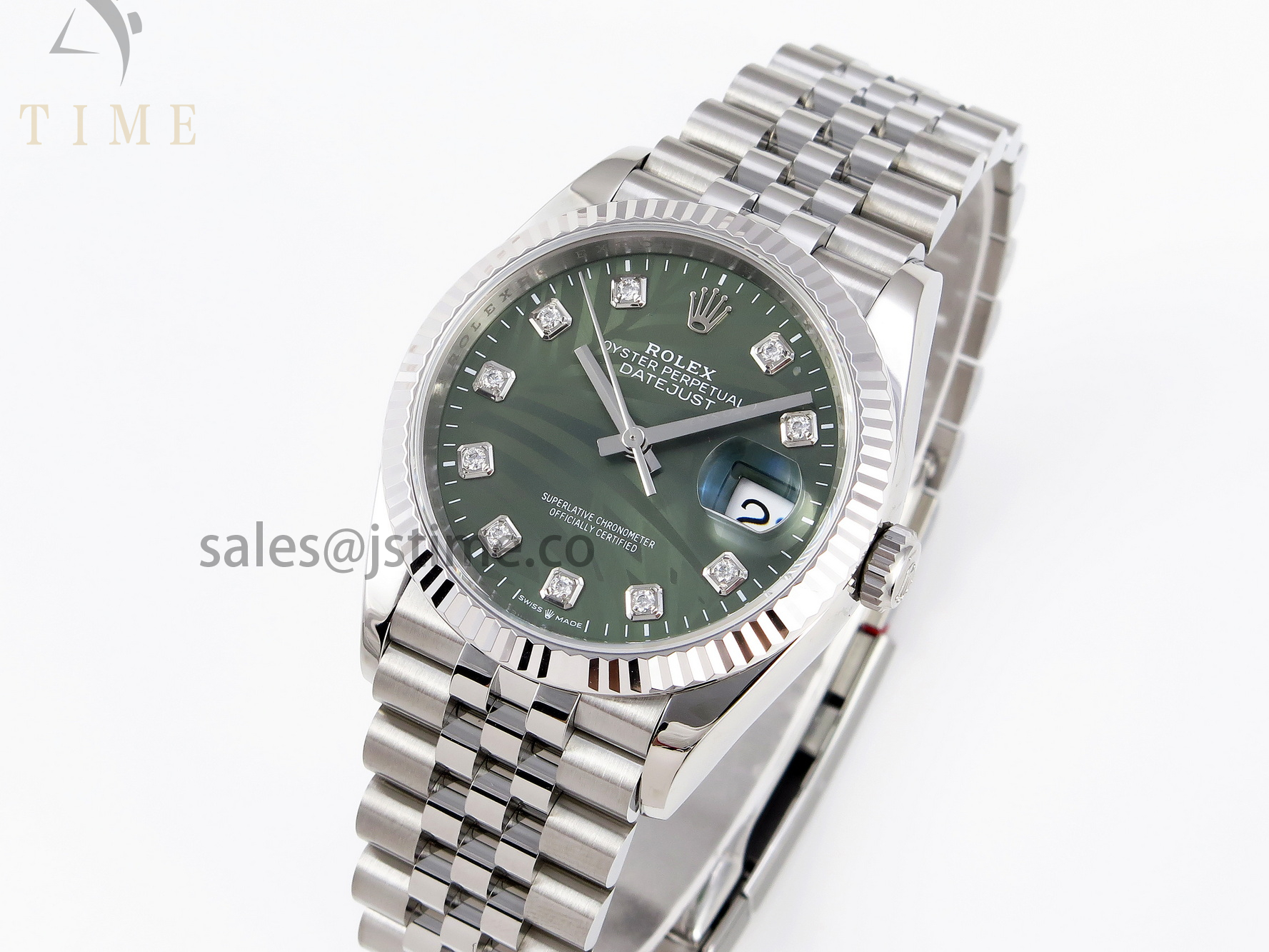 DATEJUST 36 SS 126234 VSF 1:1 BEST EDITION 904L STEEL GREEN LEAF DIAMONDS DIAL ON JUBILEE BRACELET VS3235