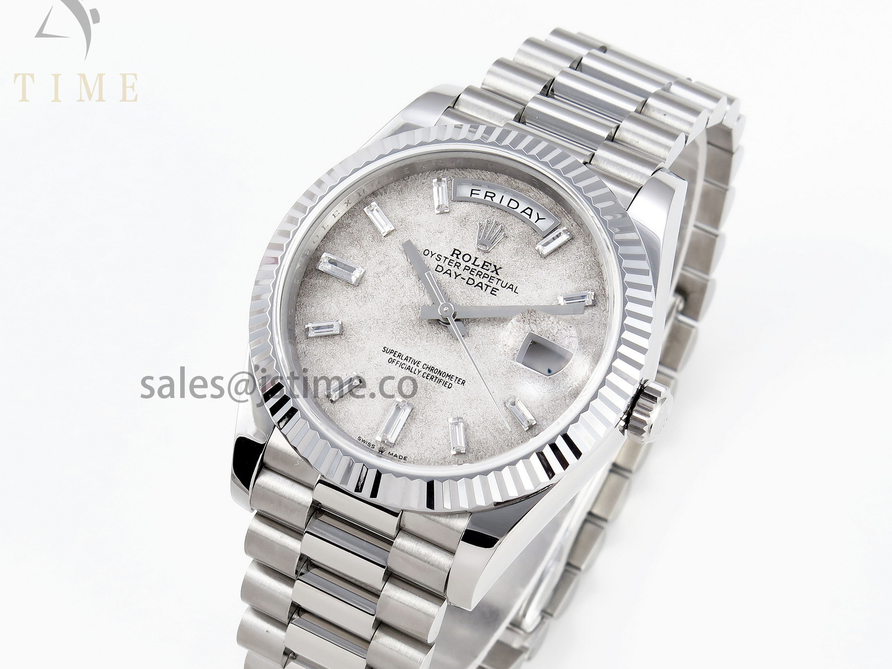 DAY DATE 40MM 228239 SS BP MAKER 1:1 BEST EDITION WHITE METEORITE DIAL T CRYSTAL MARKERS ON SS PRESIDENT BRACELET A2836