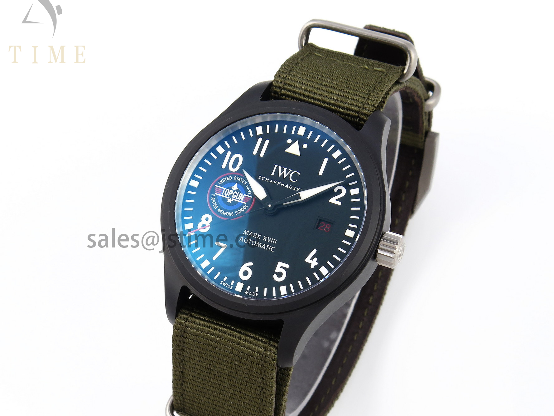 MARK XVIII TOP GUN "SFTI" BLACK CERAMIC IW324712 ZF 1:1 BEST EDITION ON GREEN NYLON STRAP A32111