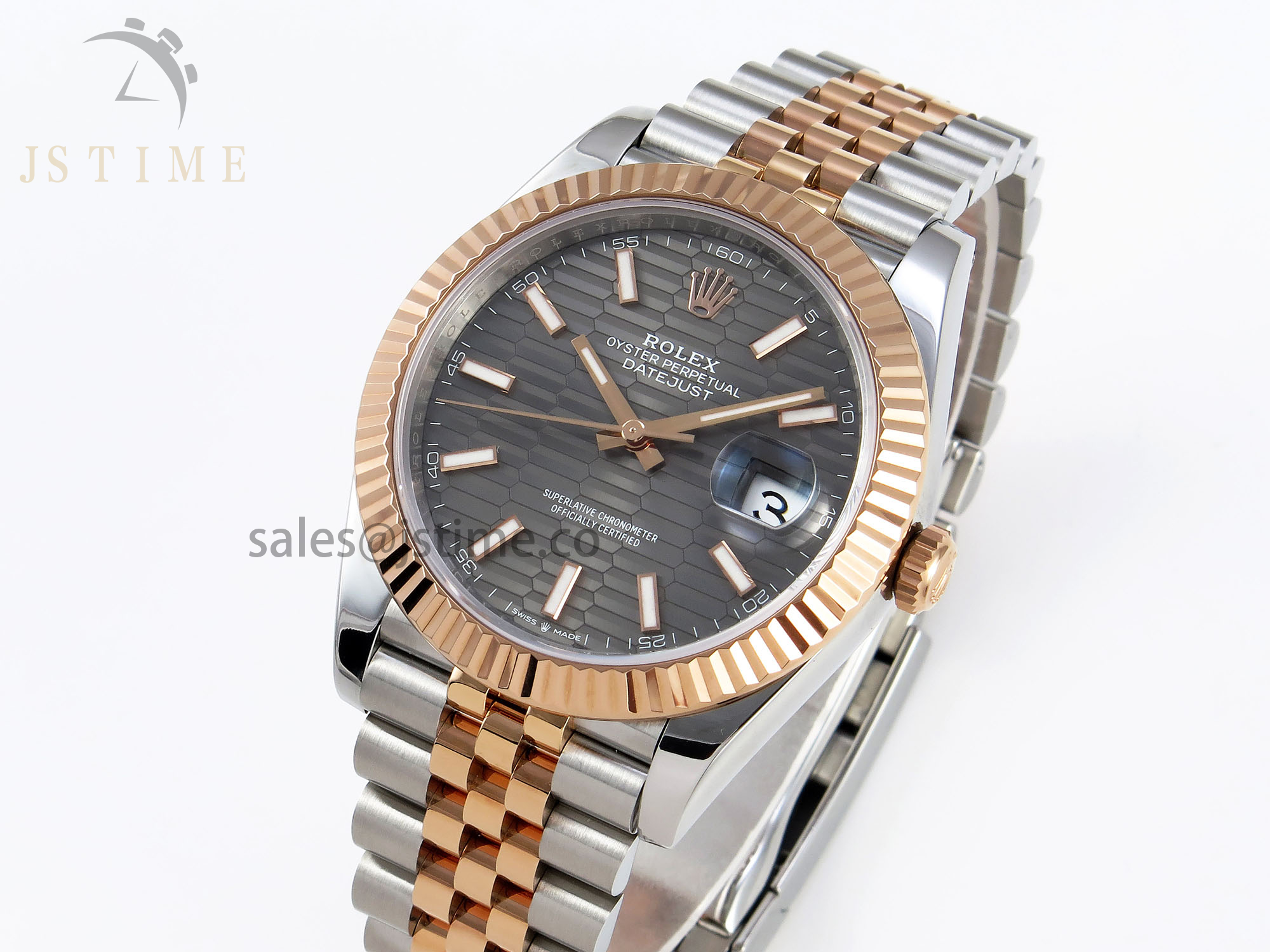 DATEJUST 41 126331 VSF 1:1 BEST EDITION 904L STEEL GRAY TEXTURED DIAL ON SS/RG JUBILEE BRACELET VS3235