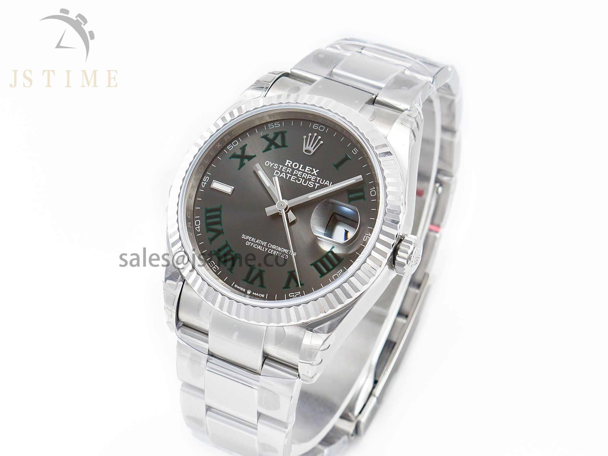 DateJust 41 126330 904L SS VSF 1:1 Best Edition Gray Dial Green Roman on Oyster Bracelet VS3235