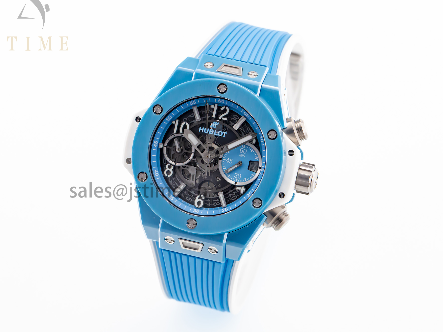 Hublot Big Bang Unico Blue/White Ceramic BBF 1:1 Best Edition Skeleton Dial on Blue/White Rubber Strap A1280