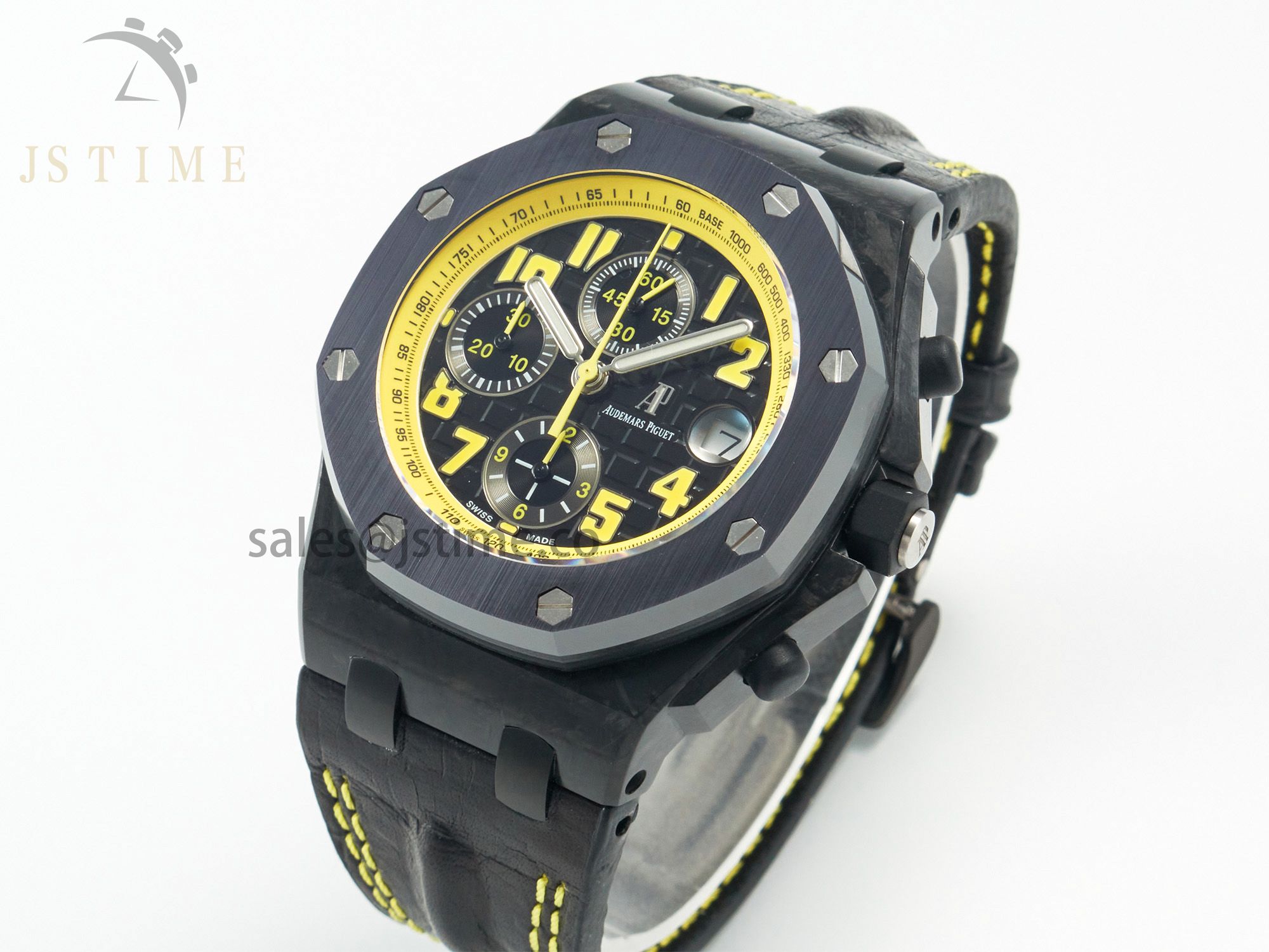 Royal Oak Offshore Bumble Bee Forged Carbon 1:1 JF Best Edition on Leather Strap A7750 w/ Cyclops & DW Mod