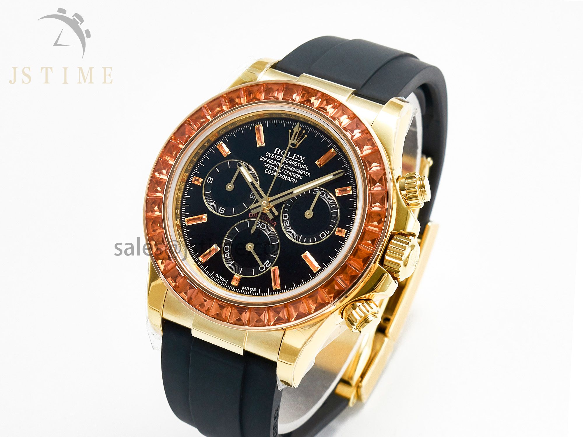 Daytona 116518 YG Orange Crystal Bezel N6F Best Edition Black Dial on Oysterflex Strap SA4130