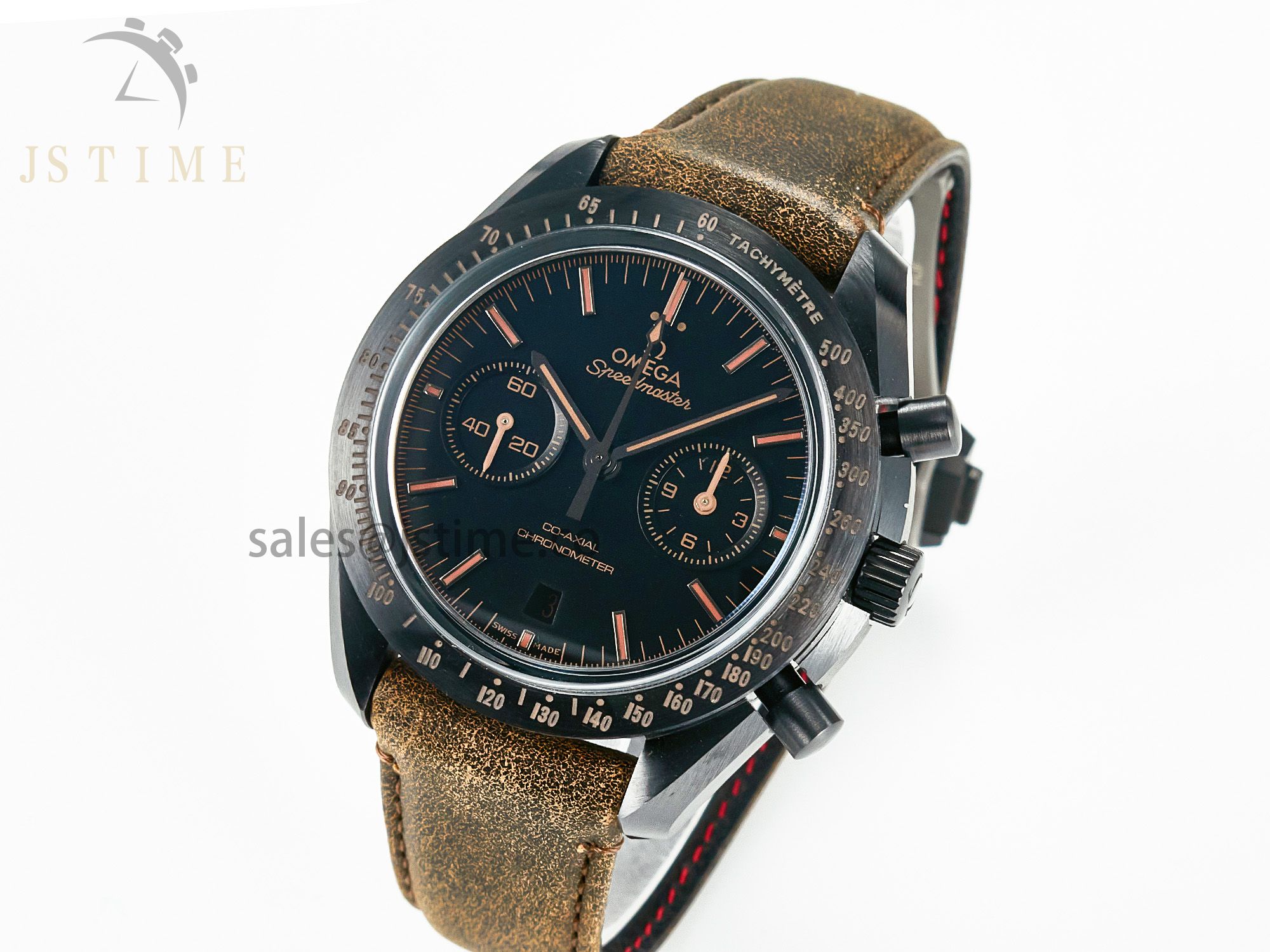 Speedmaster "Dark Side of The Moon" Real Ceramic N1F 1:1 Best Edition Vintage Black on Brown Leather Strap A9300