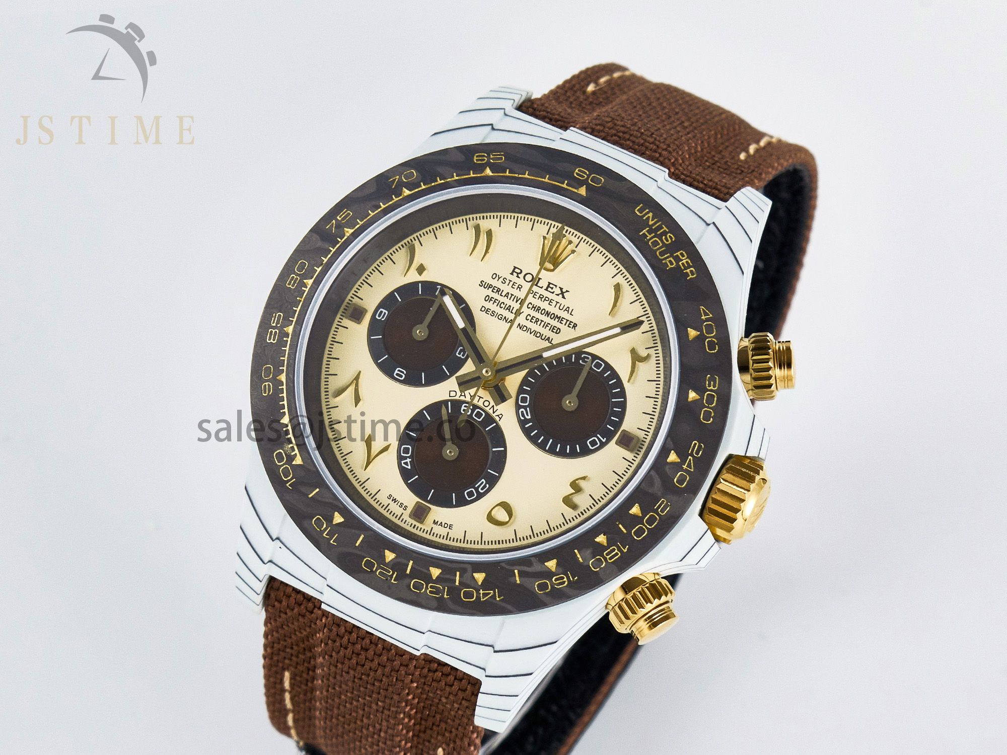Daytona DIW “DESERT EAGLE” White Carbon DIWF 1:1 Best Edition Cream/Brown Dial on Brown Nylon Strap SH4130