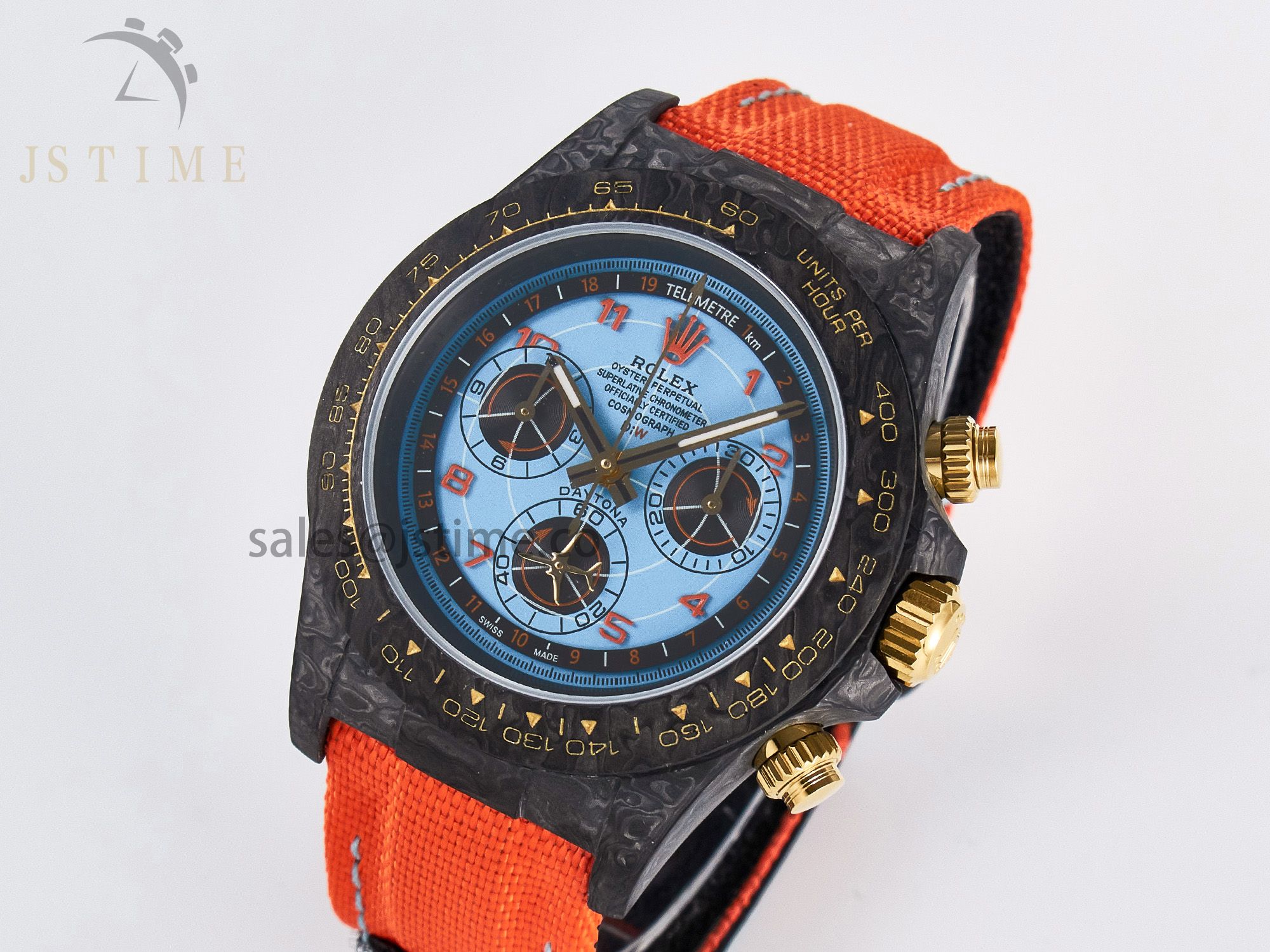 Daytona DIW “AVIA AZURE BLUE” Carbon DIWF 1:1 Best Edition Blue Dial on Orange Nylon Strap SH4130
