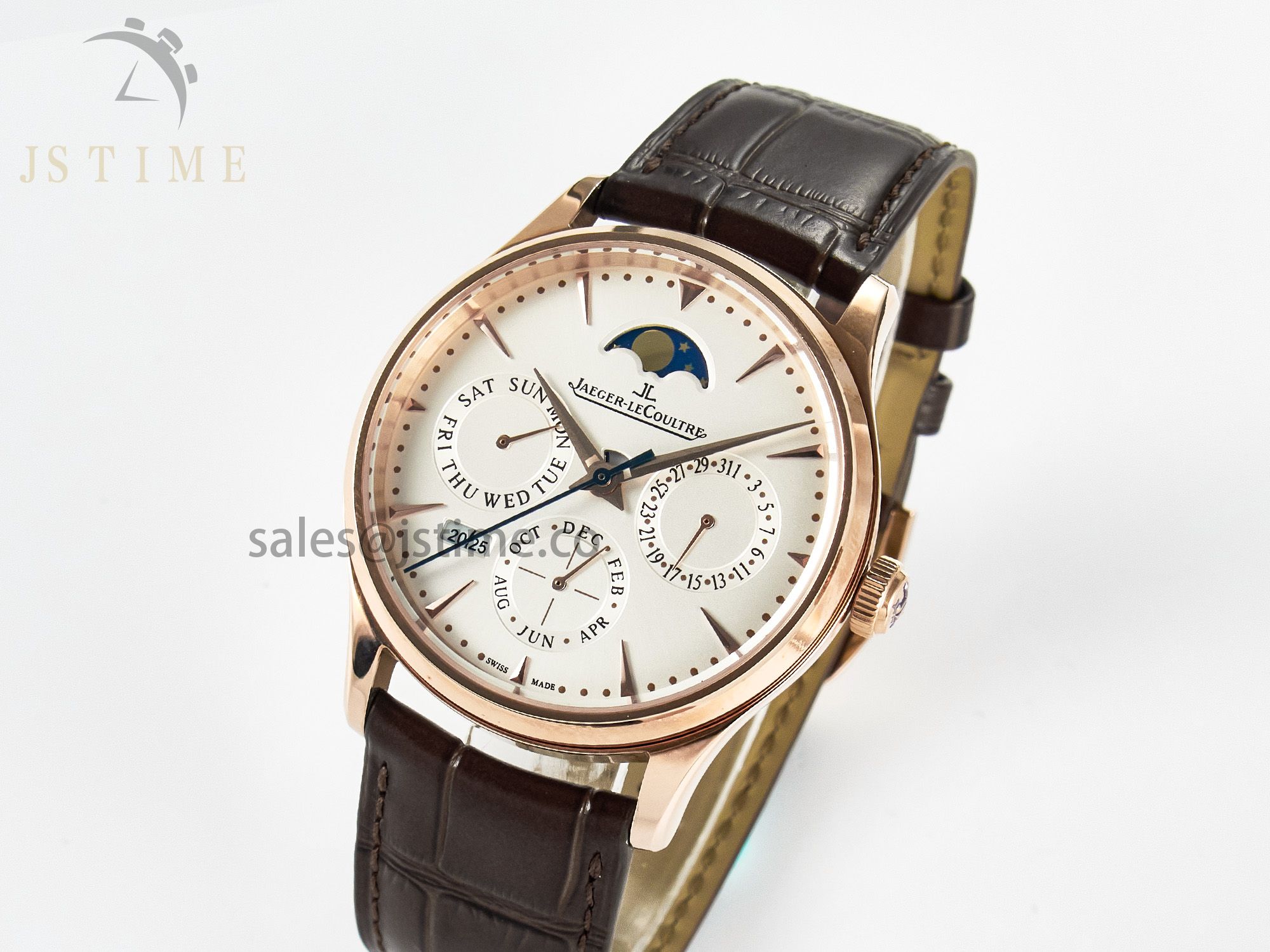 Master Ultra Thin Perpetual Calendar RG V9F 1:1 Best Edition White Dial on Brown Leather Strap A868 V2