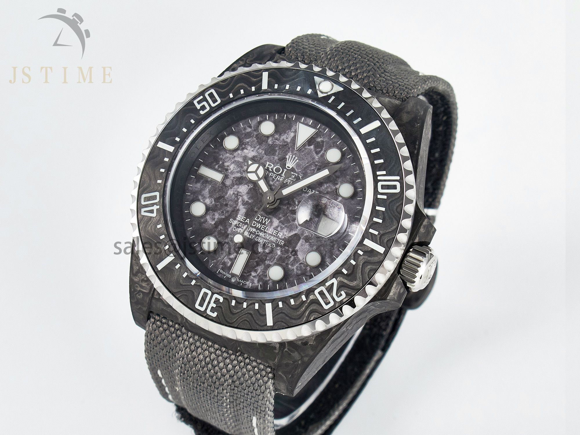 Sea Dweller 43mm Black Carbon DIWF Best Edition Gray Dial on Gray Nylon Strap A2824 V2
