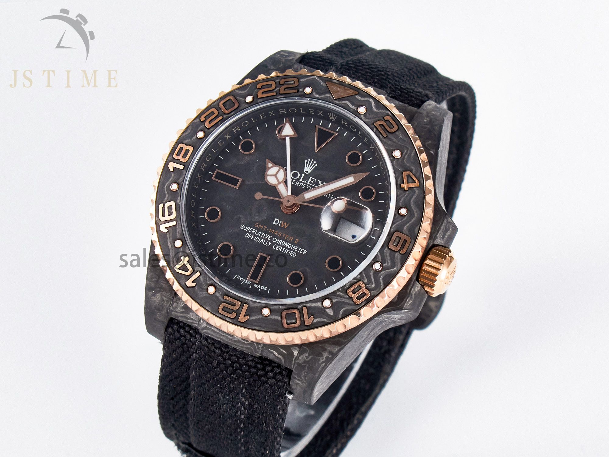 GMT Carbon DIWF Best Edition Black Carbon Dial RG Markers on Black Nylon Strap SA3186 CHS