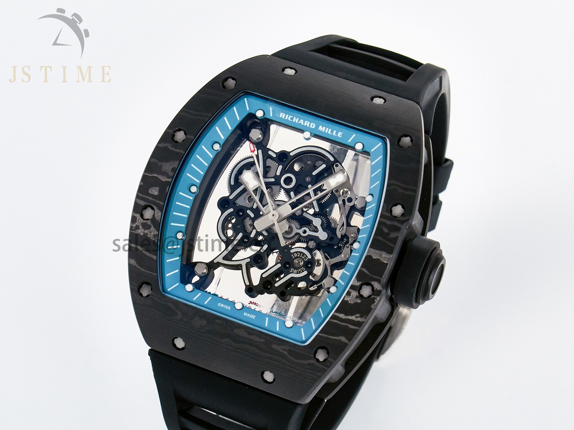 RM055 NTPT UOKF 1:1 Best Edition Blue Inner Bezel Black Crown on Black Rubber Strap RMUL2 Super Clone
