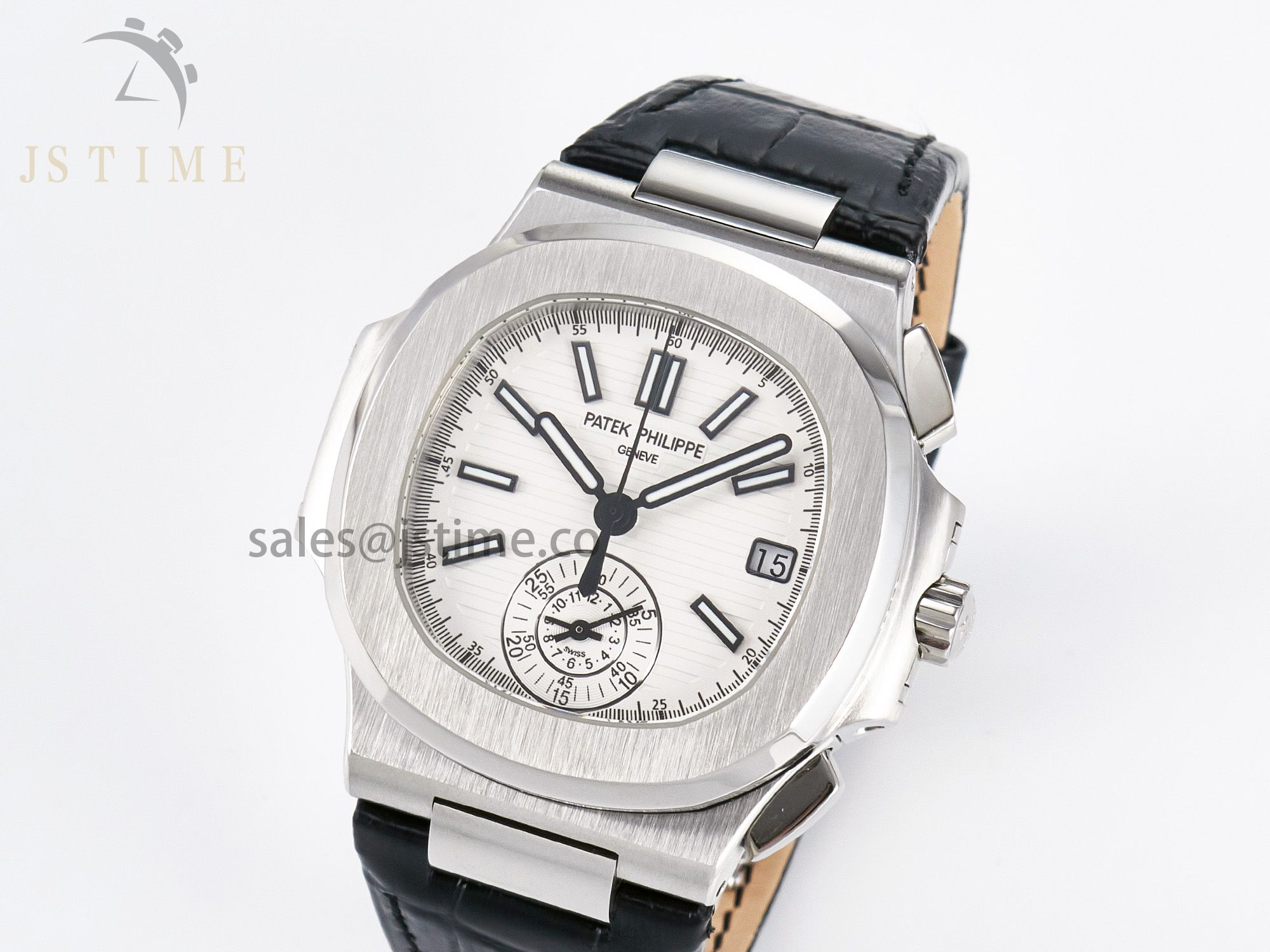 Nautilus 5980 SS 3KF 1:1 Best Edition White Dial on on Black Leather Strap A7750 mod to PP.CH28-520